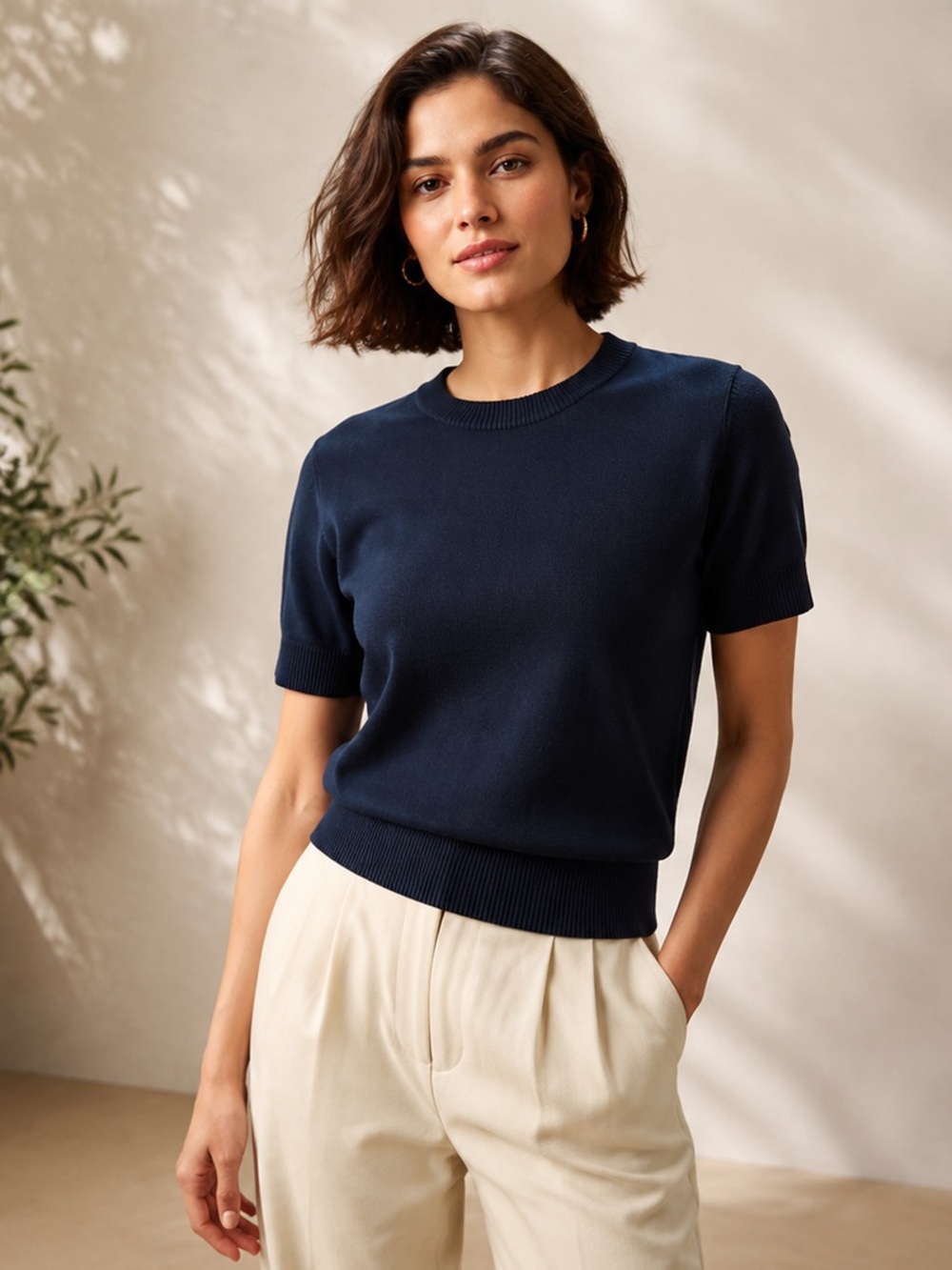 NEW Banana Republic Forever Navy Short-Sleeve Knit Top Size Medium
